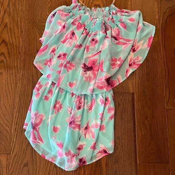 Pink lily boutique peach love brand size small floral romper - Picture 1 of 4